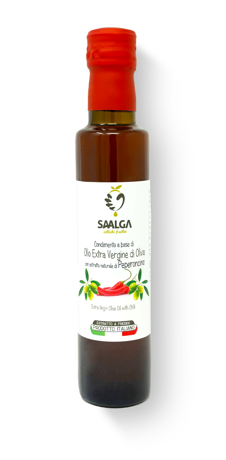 SAALGA Extravergine Aromatizzato al Peperoncino Olio extravergine di oliva SAALGA AROMATIZZATO AL PEPERONCINO è ottenuto solo utilizzando olio extravergine di alta qualità.