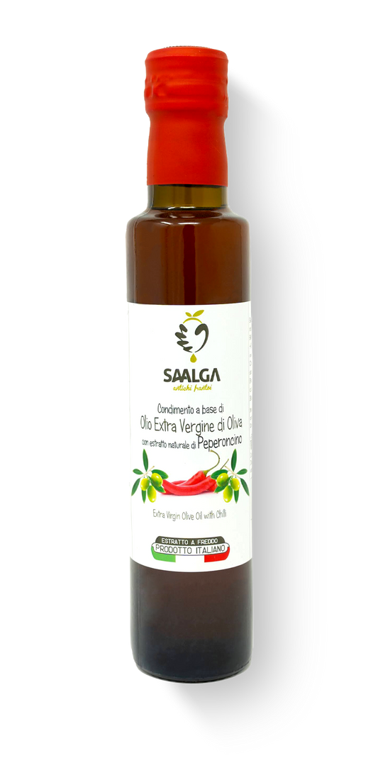 SAALGA Extravergine Aromatizzato al Peperoncino Olio extravergine di oliva SAALGA AROMATIZZATO AL PEPERONCINO è ottenuto solo utilizzando olio extravergine di alta qualità.
